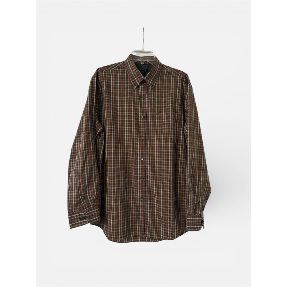 Van Heusen Plaid Men's L Long Sleeve Button-Down Shirt Brown/Red/Yellow/White